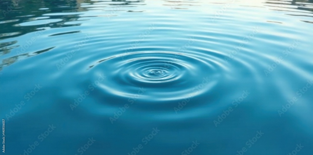 Fototapeta premium Calm water surface with circular ripples, gentle waves forming a soothing scene, stillness, calm, water