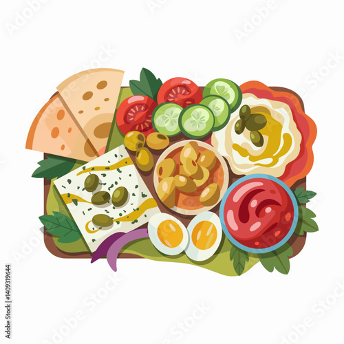 Mediterranean Breakfast Platter with Hummus, Feta, and Pita