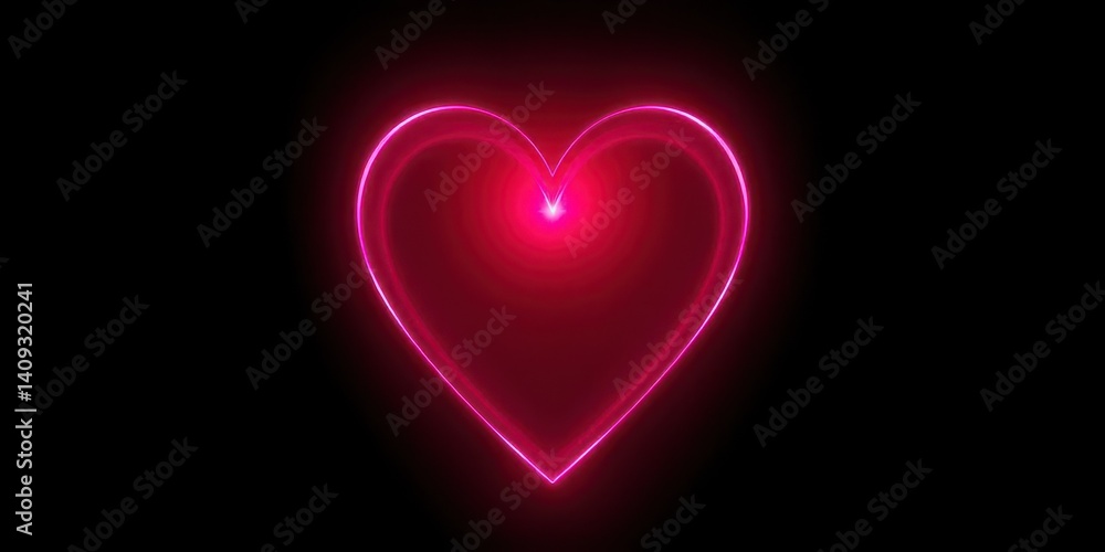 Vibrant pink and red heart-shaped light pulsates, glowing intensely against a black backdrop, illustration, hope Vibrant pink and red heart-shaped light pulsates, glowing intensely against a black backdrop, illustration, hope