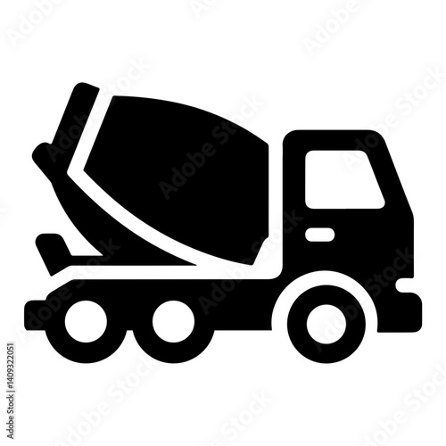 A Minimalist Pictogram Vector Icon Of A Batching Truck Used In Construction Sites To Transport And Mix Cement And Concrete Efficiently