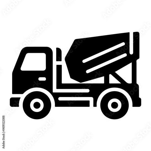 A Minimalist Pictogram Vector Icon Of A Batching Truck Used In Construction Sites To Transport And Mix Cement And Concrete Efficiently