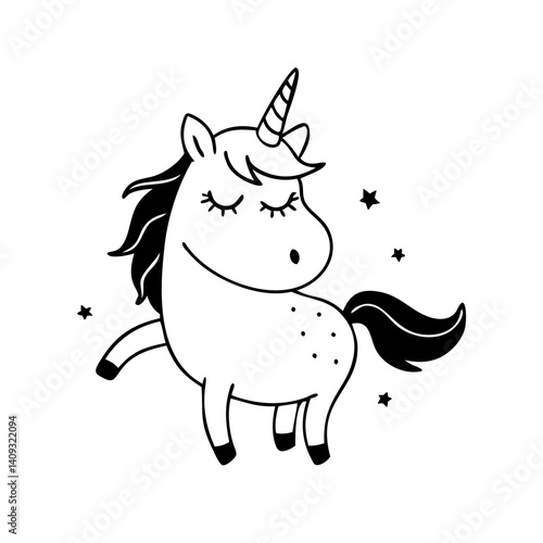 Cute Pink Unicorn: Fairytale, Funny, Whimsical, Groovy Illustration