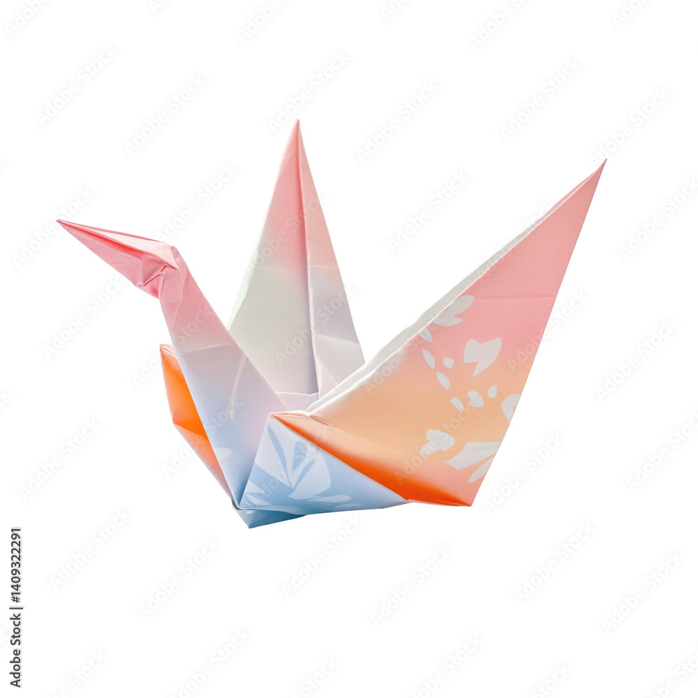 Fototapeta premium Pastel Origami Crane on transparent background