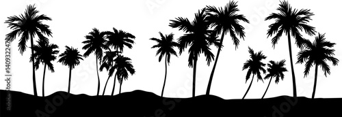 Palm tree silhouette. Black vector border