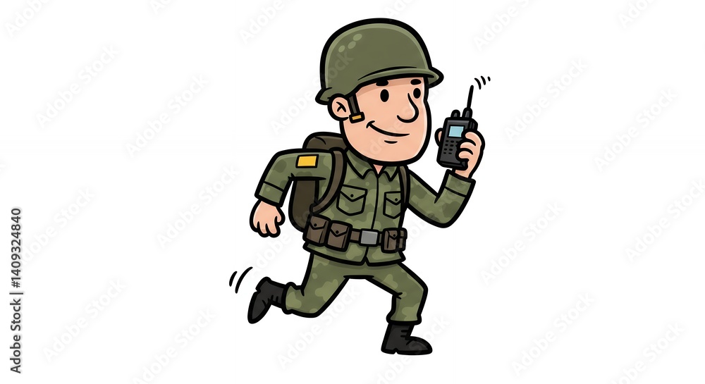 Cartoon soldier running with walkie talkie Cartoon soldier running with walkie talkie
