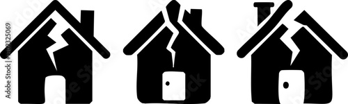 Cracked House Icon Representing Earthquake Damage