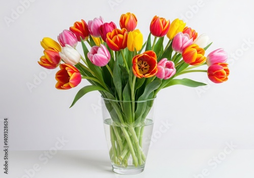 Wallpaper Mural Tulips in a glass vase with water on a white surface indoors isoleted on white background Torontodigital.ca