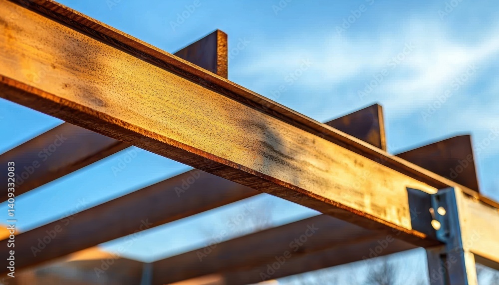 Fototapeta premium Sunlight casting shadows on steel framework urban setting close-up shot industrial environment high fidelity concept