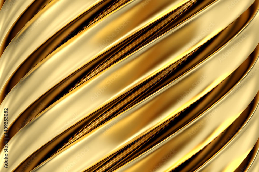 Golden Spiral Abstract, mesmerizing and luxurious abstract design features spiraling pattern of sleek gold, showcasing the intricate beauty of curved lines, 3d rendering