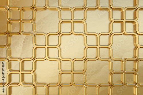 Obraz na płótnie Elegant gold ornamental pattern with interlocking quatrefoil shapes in luxurious metallic finish, conveys opulence and sophistication, 3d rendering w salonie