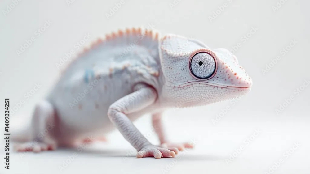White chameleon on white background.