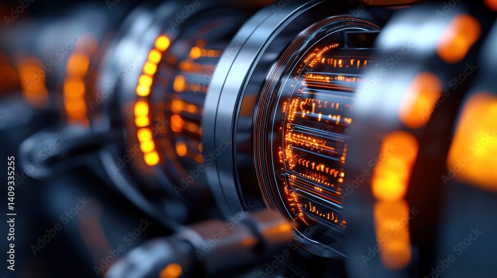 Fototapeta premium Futuristic glowing tech control panel close-up