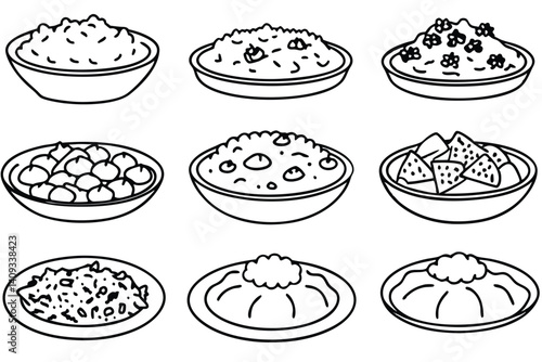risotto line art simple elegant plate food design