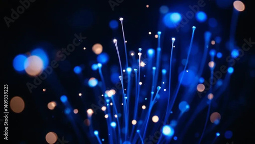 Obraz na płótnie Blue optical fibers in dark space. w salonie