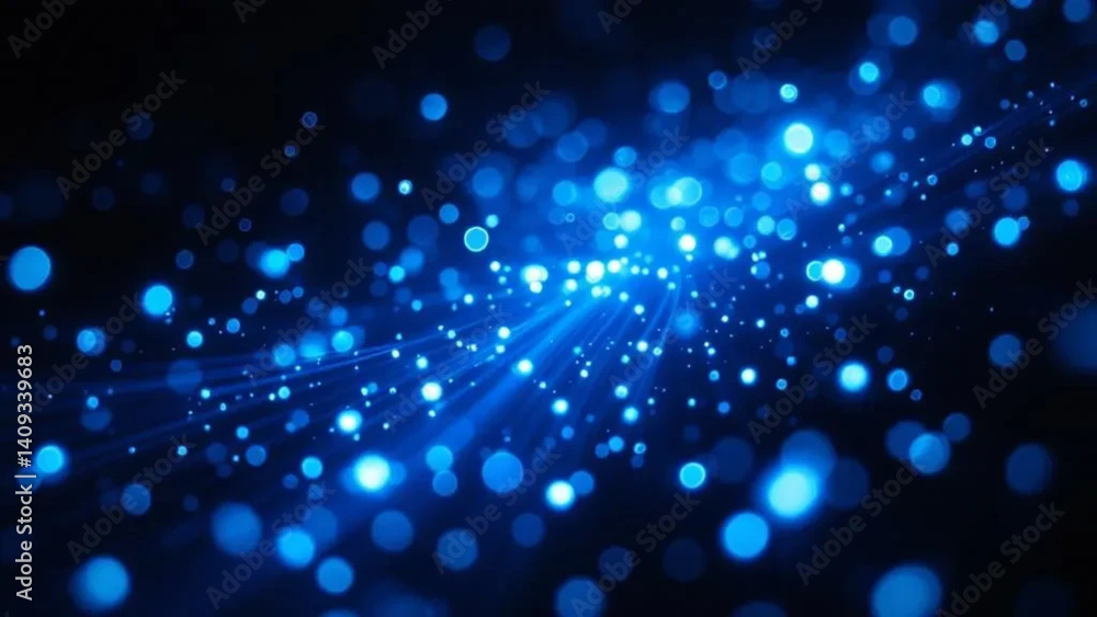 Blue optical fibers in dark space.