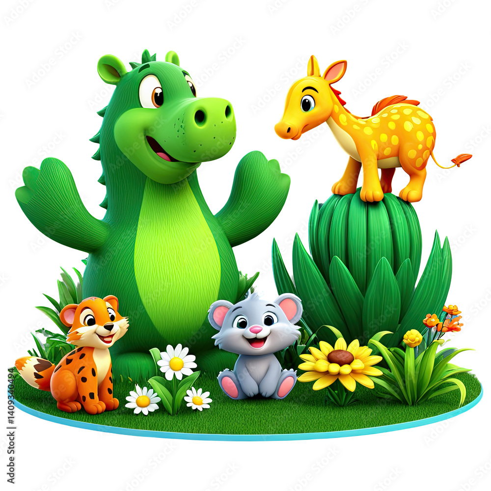 Obraz premium Dino Adventures: A Vibrant Animal Gathering