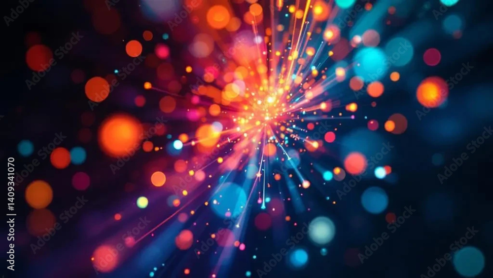 Colorful optical fibers in dark space.