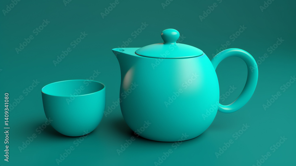 A sleek turquoise teapot accompanied by a matching bowl creates a modern and vibrant aesthetic. Perfect for contemporary kitchen styling or product photography. A sleek turquoise teapot accompanied by a matching bowl creates a modern and vibrant aesthetic. Perfect for contemporary kitchen styling or product photography.