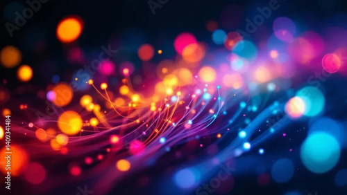 Colorful optical fibers in dark space. 