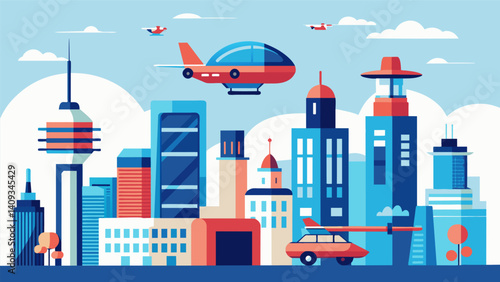 As the citys skyline continues to evolve with the addition of innovative architectural marvels the fleet of autonomous air taxis serves as a constant reminder of the citys. Vector illustration
