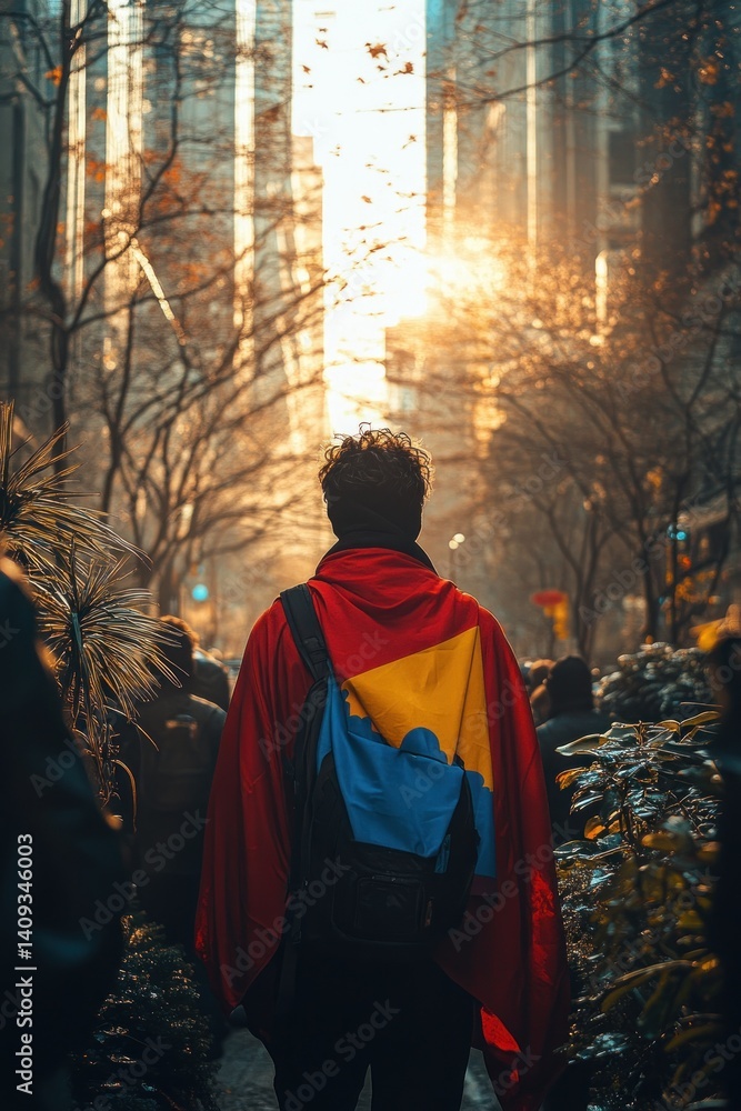 Naklejka premium Disappointed Italian Soccer Fan in Berlin with Flag Cape