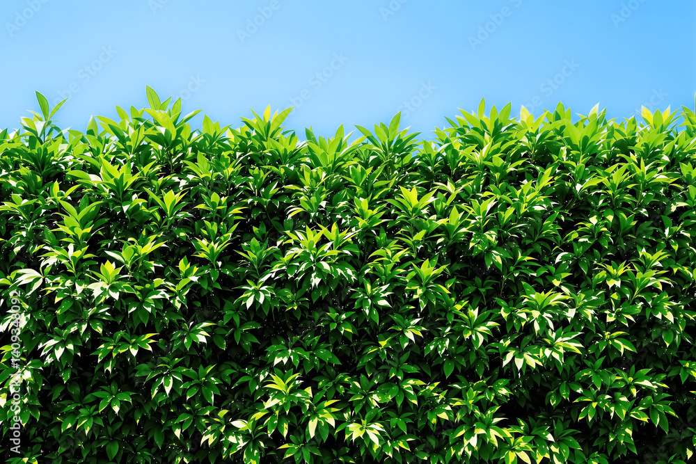 lush green foliage wall against a bright blue sky lush green foliage wall against a bright blue sky