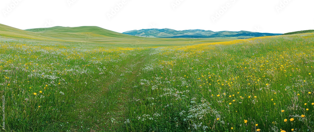 Obraz premium PNG Beautiful spring landscape with a blue sky scenery flowers natural.