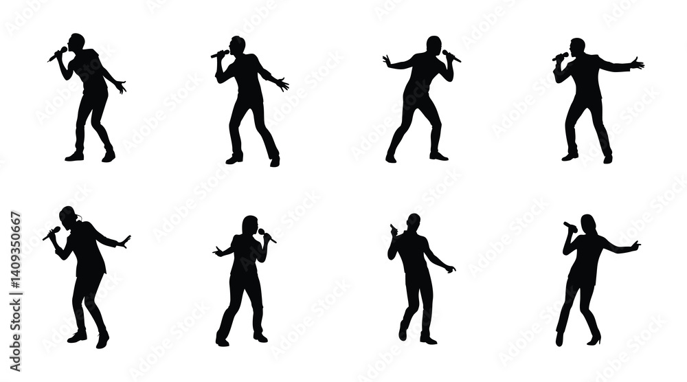 Naklejka premium Singer Silhouette Vector | Male and Female Singing Performance Illustration