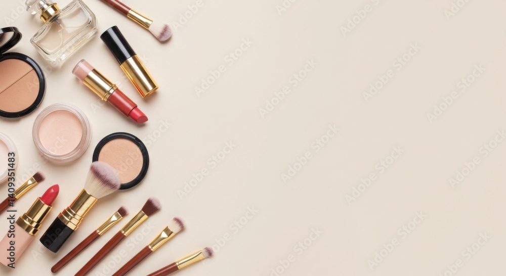 Beauty products arranged on a plain background Beauty products arranged on a plain background