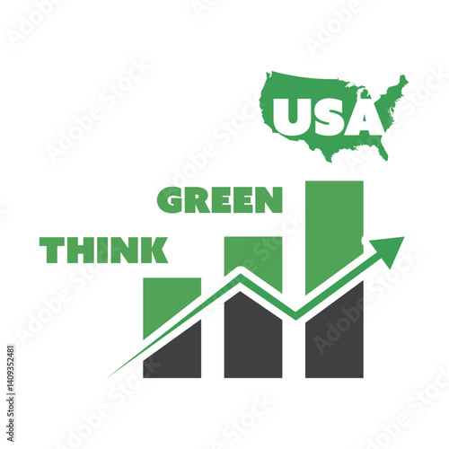 Make the Better Choice, Think Green, USA! - Eco Concept of Long Term Economic Contrast Between Forms of Conventional and Green Power Generation - Vector Design, Clip-art Isolated in White Background