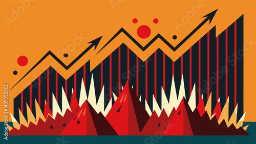 The chart is filled with sharp spikes and steep inclines reflecting the erratic and unpredictable nature of food prices.. Vector illustration