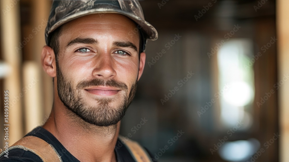 Young Man in Hard Hat Smiling Confidently in Construction Site Young Man in Hard Hat Smiling Confidently in Construction Site