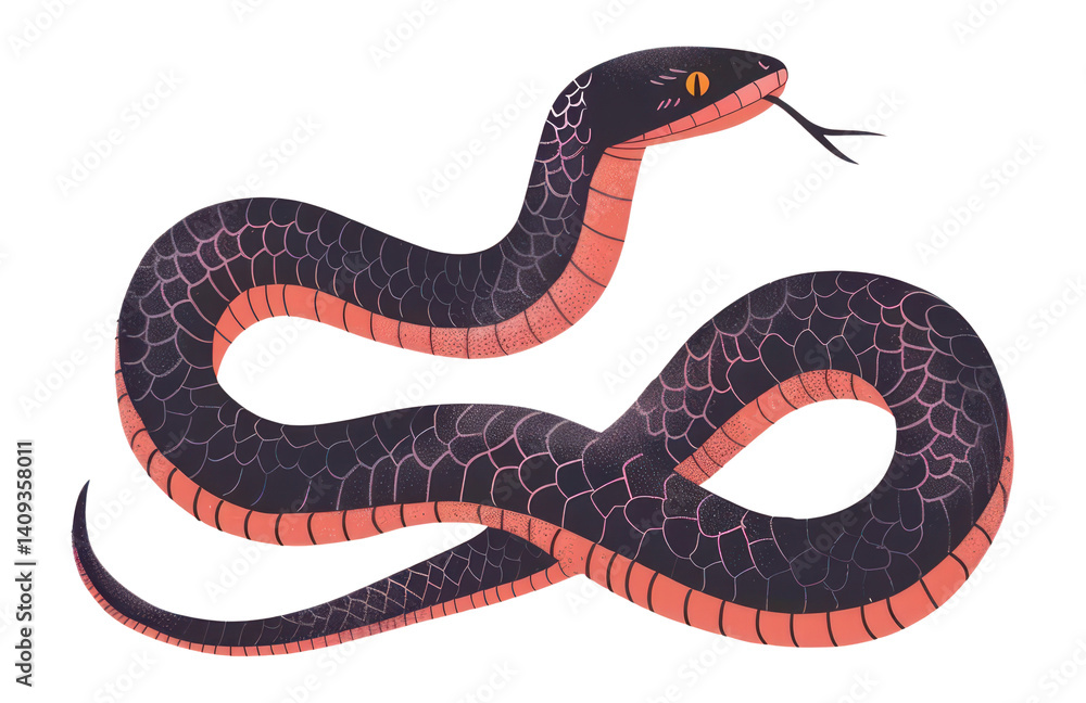 Obraz premium PNG Black snake illustration full body reptile drawing artistic.