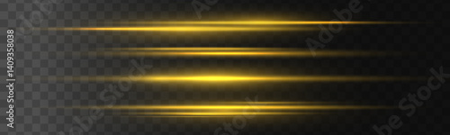 A glowing gold line with sparkling flares illuminates the dark background. Horizontal neon streaks shine with a magical shimmer effect. This vector design radiates elegance and light energy.