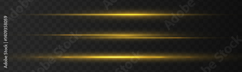 Magic golden laser lines cut through the darkness, shimmering with radiant glow. Horizontal light streaks sparkle with glitter effects. The vector design captures a sense of motion and brilliance.