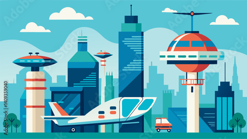 As air travel continues to evolve the future urban air mobility station stands as a symbol of progress and innovation forever changing the way we navigate our cities.. Vector illustration