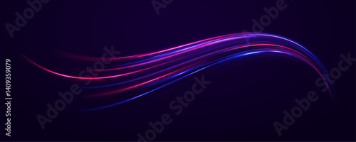 Neon rays vector abstract background. Futuristic technological style with glowing neon lines and high-speed movement, creating a sense of innovation and fast-paced digital technology in a sleek.	