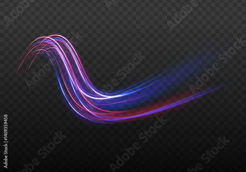 Abstract vector background features glittering fire flare traces in neon orange and blue. The high-speed swirl effect symbolizes rapid motion and technology. Great for dynamic presentations or website