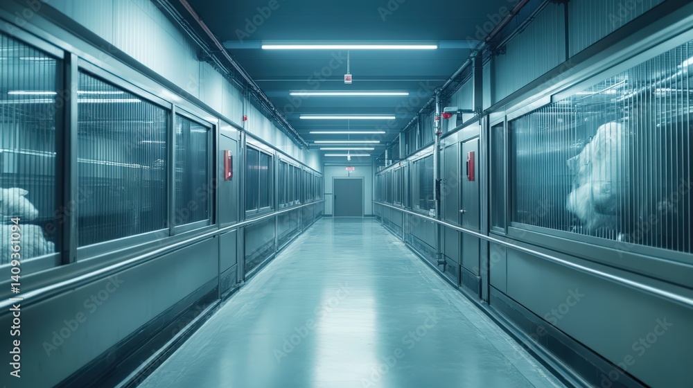 Spacious long hallway in a contemporary building with a few people walking and engaging in conversations along the way Spacious long hallway in a contemporary building with a few people walking and engaging in conversations along the way