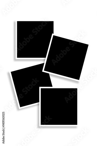 4 Blank square photo frames template with white thin borders & a vertical layout. Used as a printable photo collage or a mock up for album pictures or photographs collection in a classic old style.