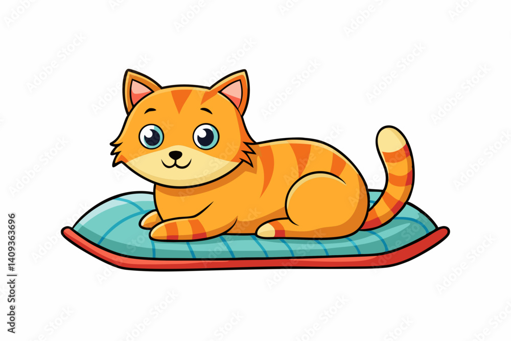Fototapeta premium cute cat laying on pillow, cartoon vector icon