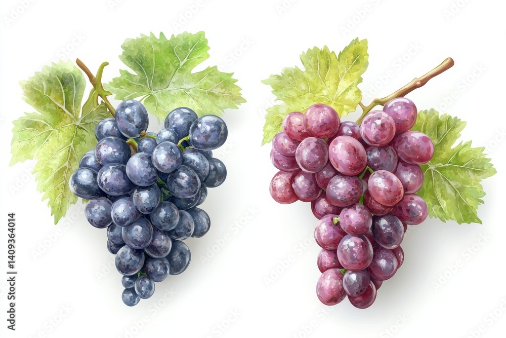A vibrant display of red and black grapes on lush green vines ready for harvest in autumn A vibrant display of red and black grapes on lush green vines ready for harvest in autumn