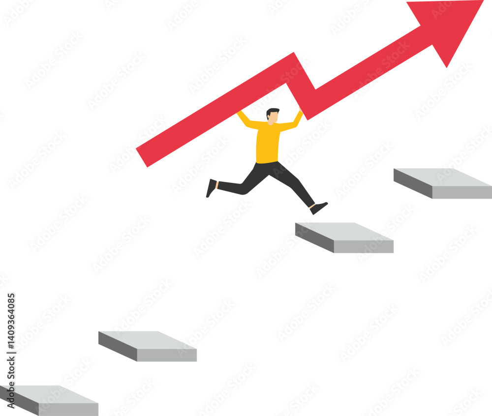 Obstacles to business growth. businessman with a growing arrow jumps over the gap stock illustration
Obstacles to business growth. businessman with a growing arrow jumps over the gap stock illustration