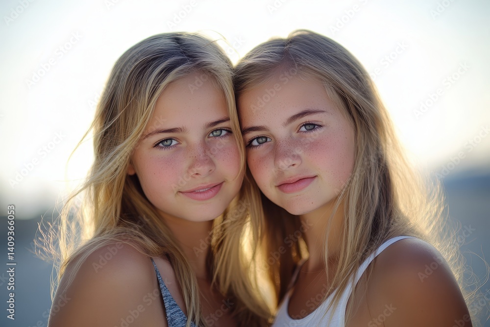 Obraz premium Casual Girl. Attractive Caucasian Sisters in City Setting, Expressing Positive Emotions