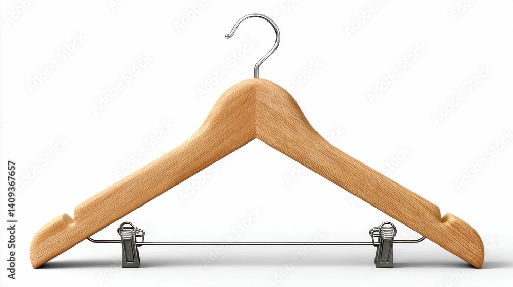 An isolated wooden clothes hanger, perfect for fashion, retail, and lifestyle projects. The hanger is on a plain white background. An isolated wooden clothes hanger, perfect for fashion, retail, and lifestyle projects. The hanger is on a plain white background.