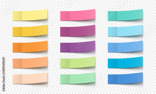 Vector collection colorful realistic sticky notes. Post note stickers template. Sticky paper tapes with shadow isolated on transparent background.