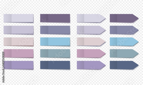 Vector collection colorful realistic sticky notes. Post note stickers template. Sticky paper tapes with shadow isolated on transparent background.