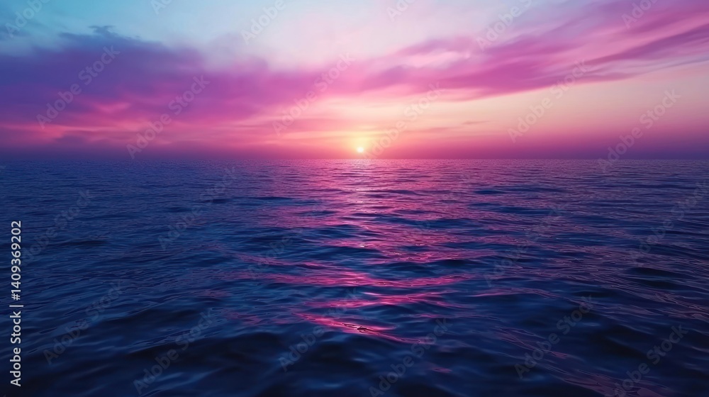 Fototapeta premium Sunset over Calm Ocean with Pink Clouds