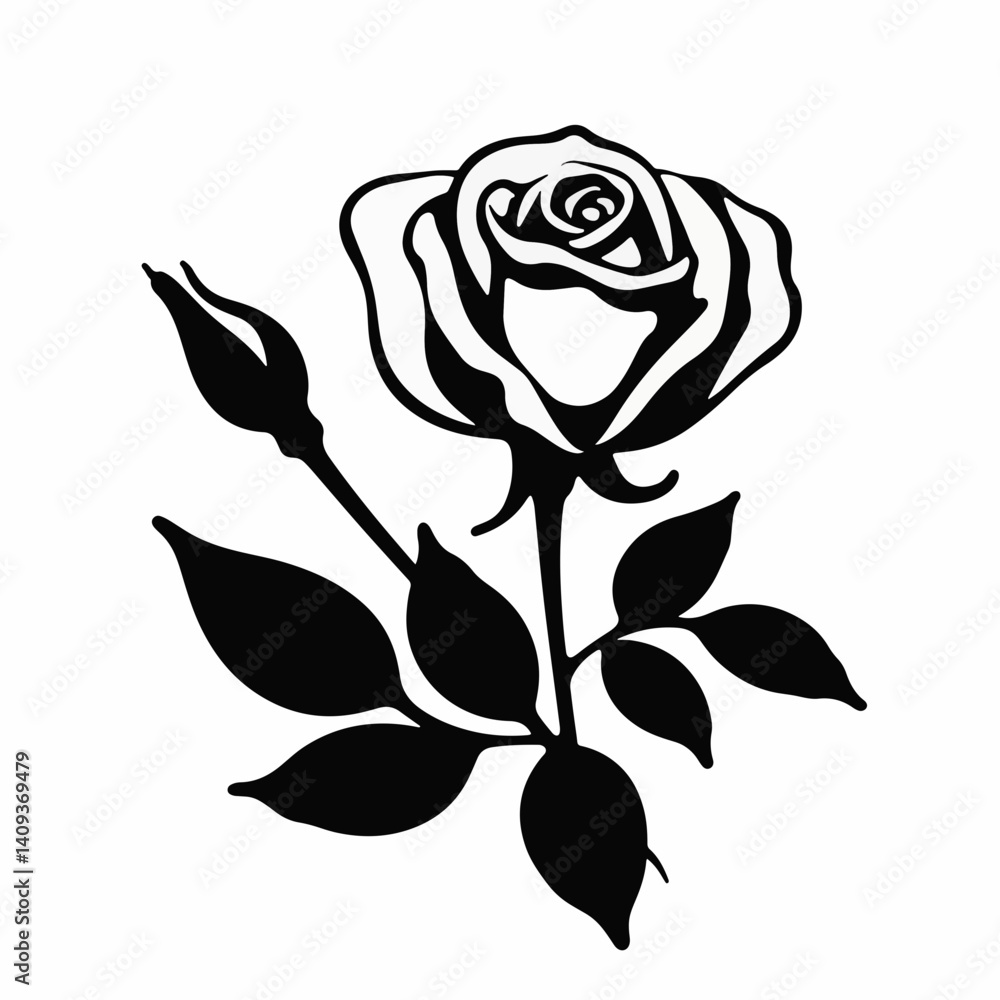 Obraz premium Elegant silhouette of a blooming white rose on white background, beauty