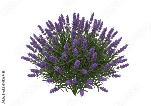Overhead shot of a lavender plant against a white background isoleted on white background
